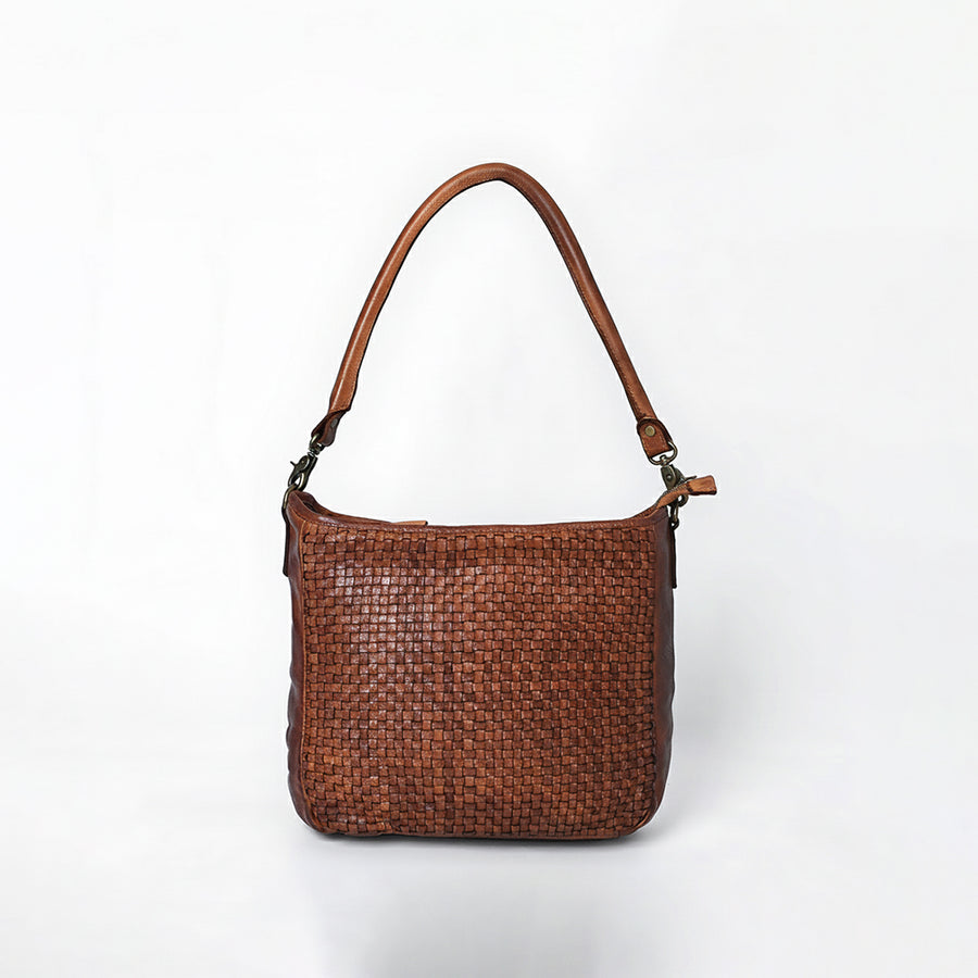 Spaghetti Western Hand-Woven Leather Hobo Bag Premium Vegetable Tanned Full Grain Cowhide Artisanal Basket Weave Shoulder Bag