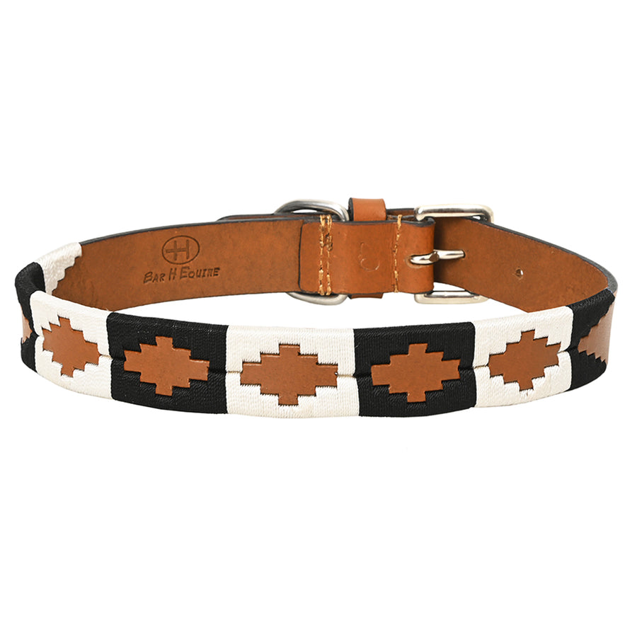 BAR H EQUINE Western Genuine Leather Dog Collar Embroidered Black and White - Uhorse