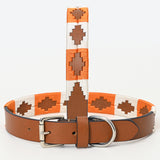 BAR H EQUINE Western Genuine Leather Dog Collar Embroidered  Orange & White