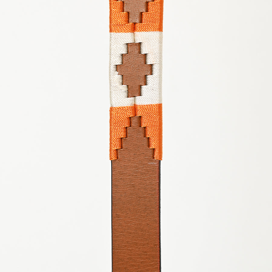BAR H EQUINE Western Genuine Leather Dog Collar Embroidered Orange & White