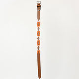 BAR H EQUINE Western Genuine Leather Dog Collar Embroidered  Orange & White