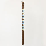 BAR H EQUINE Western Genuine Leather Dog Collar Embroidered  Beige & Light Blue