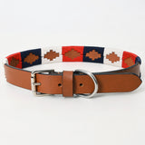 BAR H EQUINE Western Genuine Leather Dog Collar Embroidered  Blue Red & White