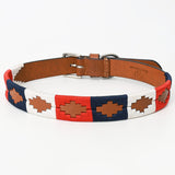 BAR H EQUINE Western Genuine Leather Dog Collar Embroidered  Blue Red & White