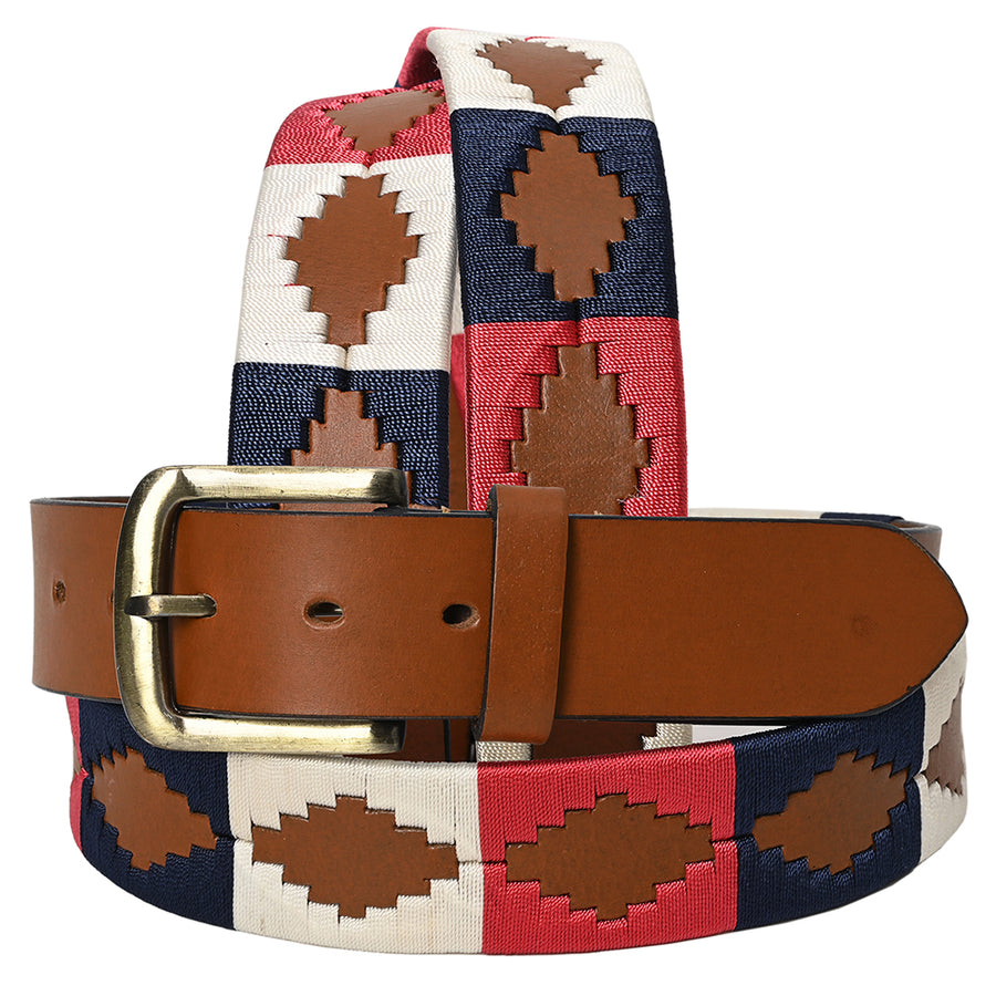BAR H EQUINE Western Genuine Leather Men And Women Belt Embroidered Pink Blue and White - Uhorse