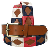 Bar H Equine Western Brown Full Grain Genuine Leather Men and Women Belt Embroidered Pink Blue & White | Unisex Western Belt with Removable Buckle