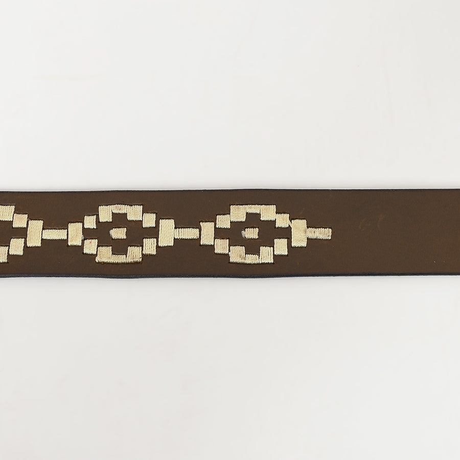 Bar H Equine Western Brown Full Grain Genuine Leather Men & Women Belt Embroidered White Unisex With Buckle