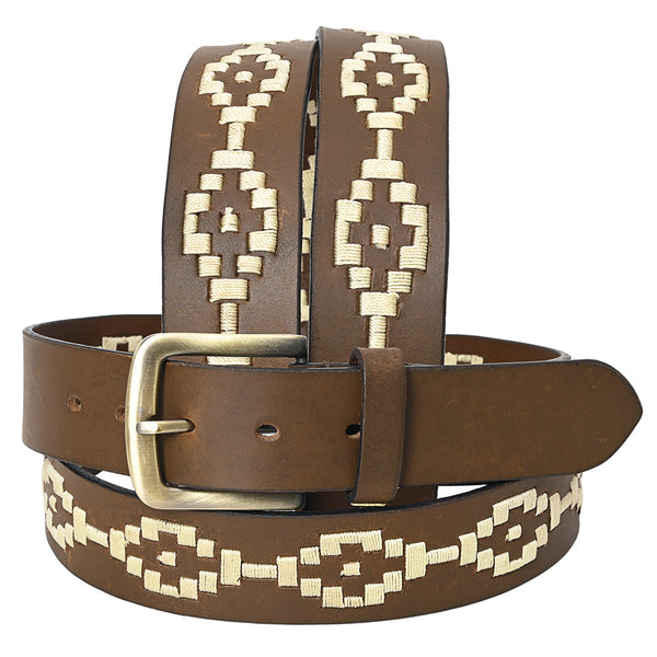 BAR H EQUINE Western Genuine Leather Men And Women Belt Embroidered White - Uhorse