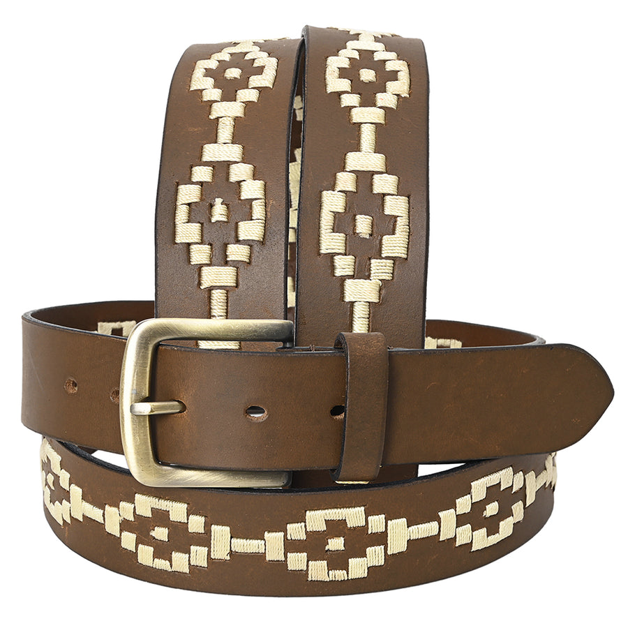 BAR H EQUINE Western Genuine Leather Men And Women Belt Embroidered White - Uhorse