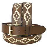 BAR H EQUINE Western Genuine Leather Men And Women Belt Embroidered White