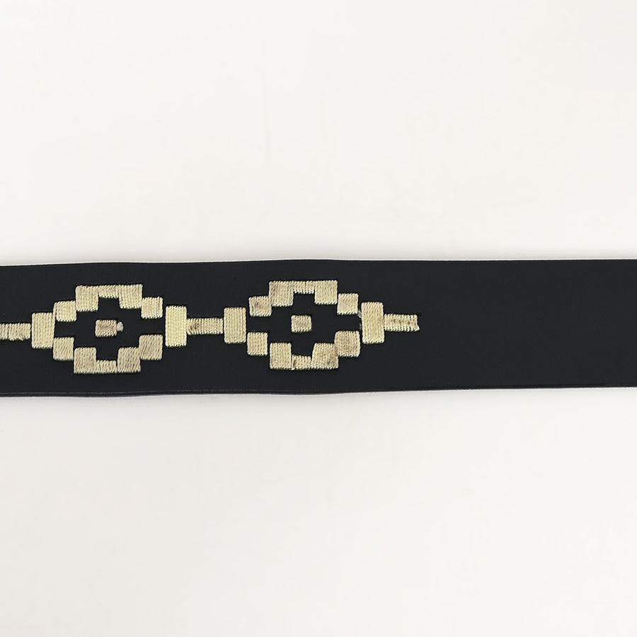 Bar H Equine Western Black Full Grain Genuine Leather Men & Women Belt Embroidered White Unisex with Buckle