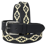 BAR H EQUINE Western Genuine Leather Men And Women Black Belt Embroidered White - Uhorse