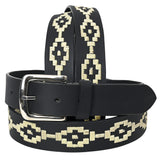 Bar H Equine Western Black Full Grain Genuine Leather Men & Women Belt Embroidered White Unisex with Removable Buckle