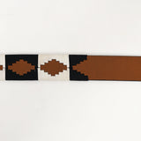 Bar H Equine Western Brown Full Grain Genuine Leather Men and Women Belt Embroidered Black and White | Unisex Western Belt with Removable Buckle