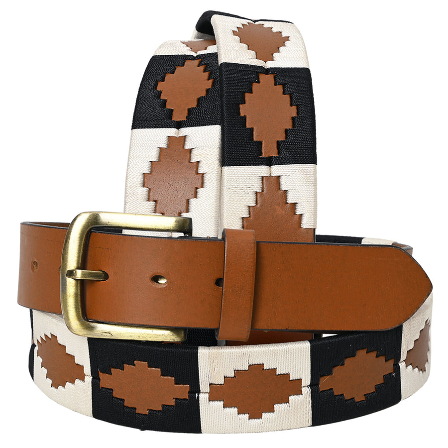 BAR H EQUINE Western Genuine Leather Men And Women Tan Belt Embroidered Black and White - Uhorse