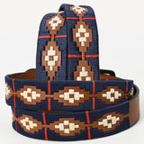 BAR H EQUINE Western Genuine Leather Men And Women Brown Belt Embroidered Blue Red & White