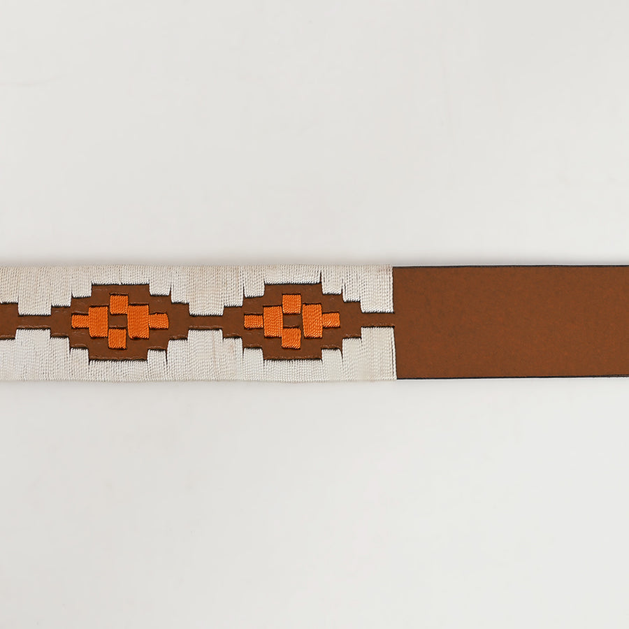 Bar H Equine Western Brown Full Grain Genuine Leather Men & Women Belt Embroidered White Orange with Buckle