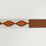 Bar H Equine Western Brown Full Grain Genuine Leather Men and Women Belt Embroidered White & Orange | Unisex Western Belt with Removable Buckle