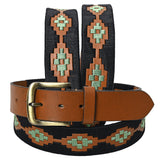 BAR H EQUINE Western Genuine Leather Men And Women Brown Belt Embroidered Black & Light Green