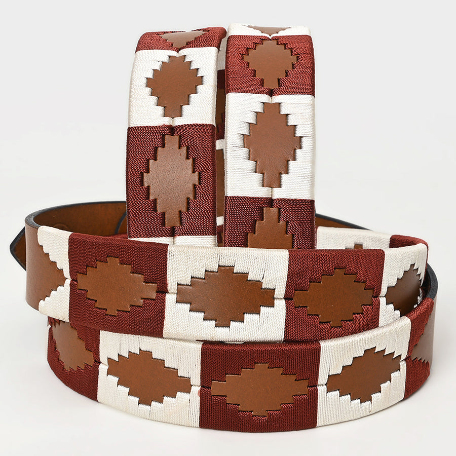 Bar H Equine Western Brown Full Grain Genuine Leather Men & Women Belt Embroidered White with Buckle