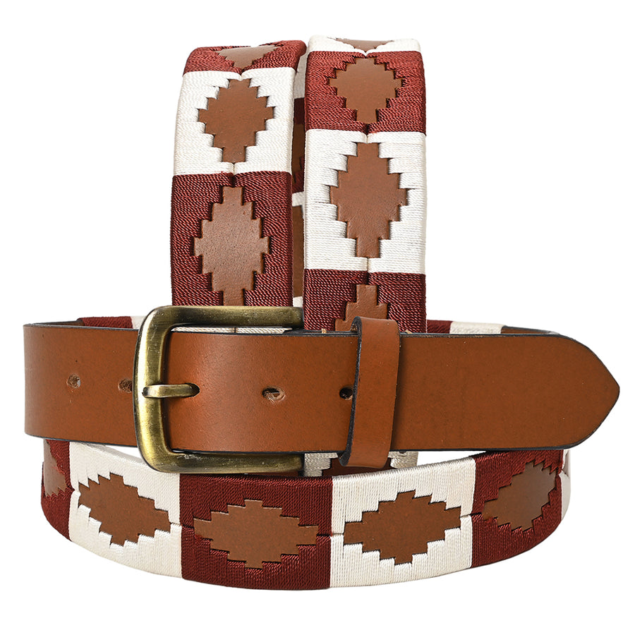 BAR H EQUINE Western Genuine Leather Men And Women Brown Belt Embroidered White and Brown - Uhorse