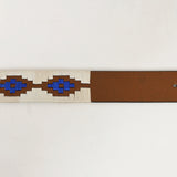 BAR H EQUINE Western Genuine Leather Men And Women Brown Belt Embroidered White & Blue