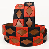 BAR H EQUINE Western Genuine Leather Men And Women Brown Belt Embroidered Red & Black