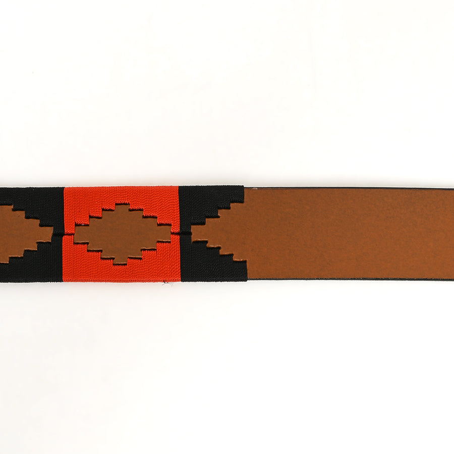 Bar H Equine Western Brown Full Grain Genuine Leather Men & Women Belt Embroidered Red Black with Buckle