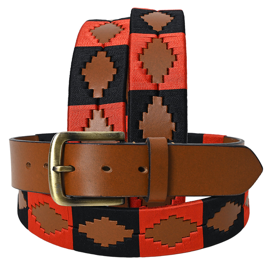 BAR H EQUINE Western Genuine Leather Men And Women Brown Belt Embroidered Red and Black - Uhorse