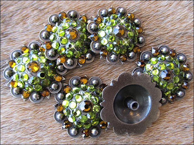 HILASON Western Screw Back Concho Parrot Green Crystal Bling Cowgirl Peridot & Tea Color | Bridle Conchos Slotted