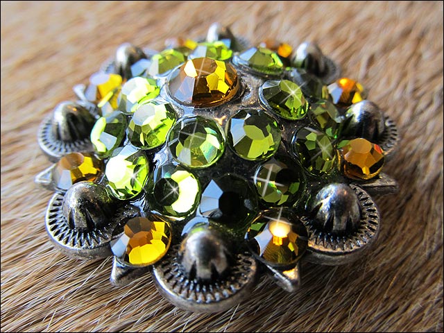 HILASON Western Screw Back Concho Parrot Green Crystal Bling Cowgirl Peridot & Tea Color | Bridle Conchos Slotted
