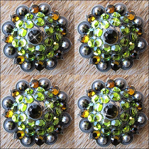 HILASON Western Screw Back Concho Parrot Green Crystal Bling Cowgirl Peridot & Tea Color | Bridle Conchos Slotted