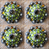 HILASON Western Screw Back Concho Parrot Green Crystal Bling Cowgirl Peridot & Tea Color | Bridle Conchos | Slotted Conchos