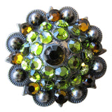 Set Of 4 W. Screw Back Concho Parrot Green Crystal Bling Cowgirl – by Hilason – Cowboy and equestrian accessories