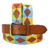 Bar H Equine Western Brown Full Grain Genuine Leather Men and Women Belt Embroidered Yellow, Blue & Light Green | Unisex Western Belt with Removable Buckle