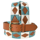 Bar H Equine Western Brown Full Grain Genuine Leather Men and Women Belt Embroidered White & Sky Blue | Unisex Western Belt with Removable Buckle