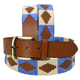 Bar H Equine Western Brown Full Grain Genuine Leather Men and Women Belt Embroidered Blue & White | Unisex Western Belt with Removable Buckle