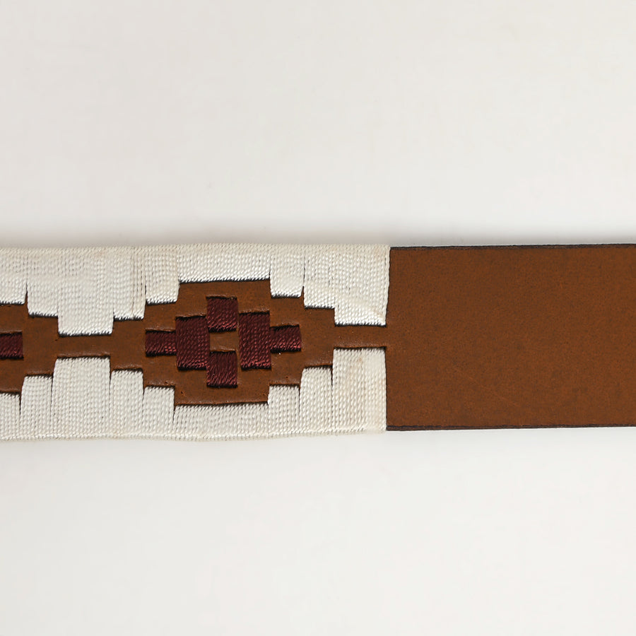 Bar H Equine Western Brown Full Grain Genuine Leather Men & Women Belt Embroidered White with Buckle