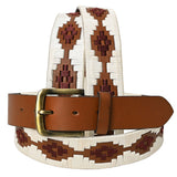 BAR H EQUINE Western Genuine Leather Men And Women Brown Belt Embroidered White and Brown - Bar H Equine