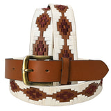 BAR H EQUINE Western Genuine Leather Men And Women Brown Belt Embroidered White & Brown