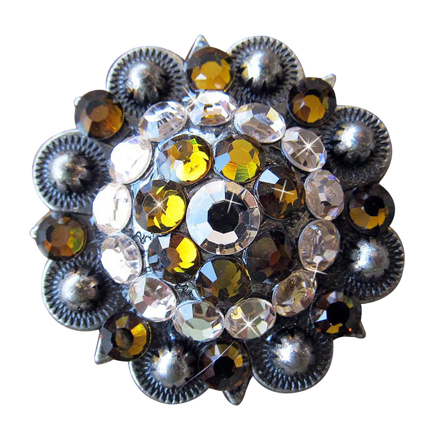 Set Of 16 Western Screw Back Concho Antique Silver Finish Brown Crystal - Uhorse