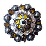 Set Of 32 Western Screw Back Concho Antique Silver Finish Brown Crystal - Uhorse