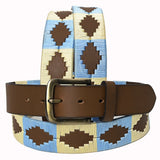 BAR H EQUINE Western Genuine Leather Men And Women Brown Belt Embroidered Beige and Light Blue - Uhorse
