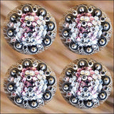 HILASON Western Screw Back Concho Breast Cancer Crystal Bling Cowgirl Clear & Rose Color | Bridle Conchos Slotted