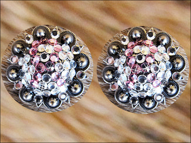 HILASON Western Screw Back Concho Breast Cancer Crystal Bling Cowgirl Clear & Rose Color | Bridle Conchos Slotted