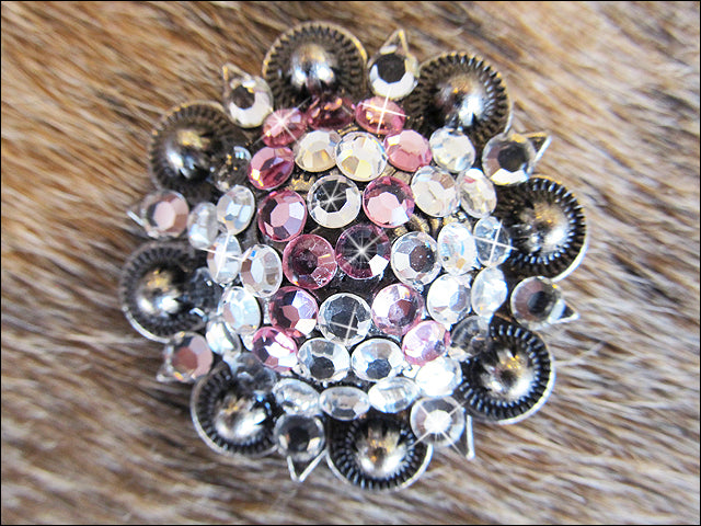 HILASON Western Screw Back Concho Breast Cancer Crystal Bling Cowgirl Clear & Rose Color | Bridle Conchos Slotted