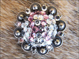 HILASON Western Screw Back Concho Breast Cancer Crystal Bling Cowgirl Clear & Rose Color | Bridle Conchos | Slotted Conchos