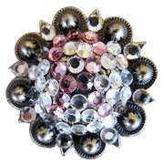HILASON Western Screw Back Concho Breast Cancer Crystal Bling Cowgirl Clear & Rose Color | Bridle Conchos Slotted