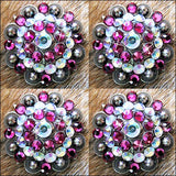 Western Screw Back Concho Ab Pink Crystal Rodeo Bling Headstall Cowgirl