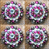 HILASON Western Screw Back Concho Ab Pink Crystal Rodeo Bling Cowgirl Amethyst & Light Sapphire color | Bling Concho